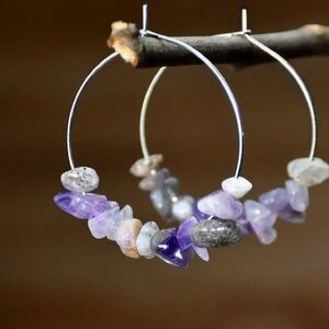 NEW ! Boho amethyst hoops